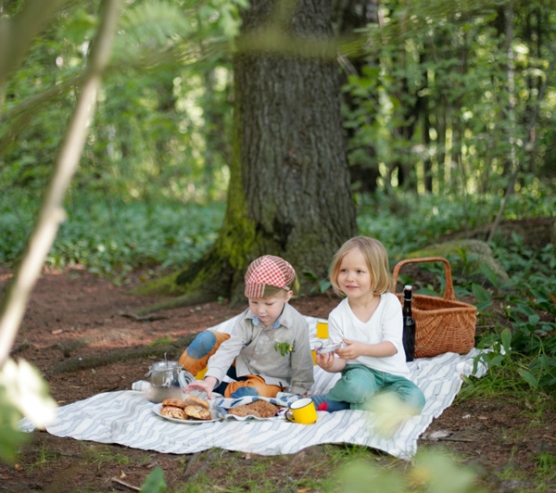 Lapset eväsretkellä metsässä